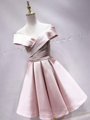 Off the Shoulder Short Pink Semi Formal Prom Dresses, Short Pink Formal Evening Graduation Dresses