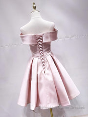 Off the Shoulder Short Pink Semi Formal Prom Dresses, Short Pink Formal Evening Graduation Dresses