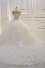 Off the shoulder Tulle Lace Appliques Sequined Wedding Dresses