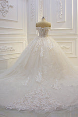 Off the shoulder Tulle Lace Appliques Sequined Wedding Dresses