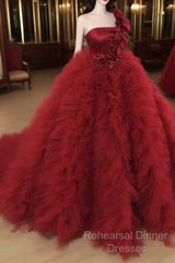 One Shoulder Ball Gown Ruffles Dresses