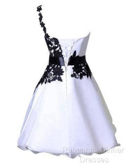 One Shoulder Black Lace Cute Short Homecoming/Semi Formal Prom Dresses