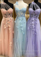 One Shoulder Flowers Lace Semi Formal Prom Dresses Applique Sweetheart With Split