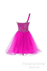 One Shoulder Tulle Homecoming Dresses Short Semi Formal Prom Dresses With Beading