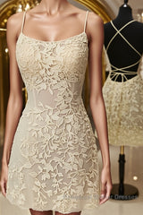 Open Back Short Yellow Lace Semi Formal Prom Dresses, Short Backless Yellow Lace Formal Homecoming Dresses