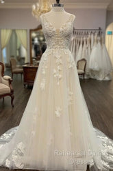 Open Back V-Neck A-Line Wedding Dress, Bridal Gown ,Dresses For Brides