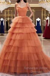 Orange Tulle Ruffles Ball Gown Corset Dress