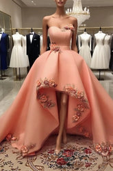 Peach Sweetheart High Low Dress With 3D Flowers