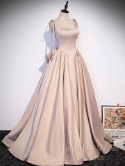 Pink A Line Satin Long Semi Formal Prom Dress Formal Evening Dresses