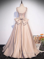 Pink A Line Satin Long Semi Formal Prom Dress Formal Evening Dresses