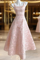 Pink A-Line Vintage Butterfly Embroidered Satin Semi Formal Prom Dress Birthday Dressed01772