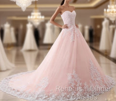 Pink Puffy Ball Gown Princess Sweetheart Tulle Formal Dress With White Lace Semi Formal Prom Dress