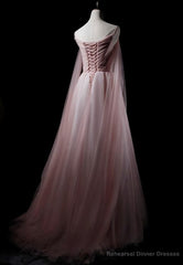 Pink Sweetheart Tulle Long Elegant Evening Dress, Pink Prom Dress