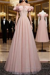 Pink Tulle Long A Line Semi Formal Prom Dress Pink Evening Dress