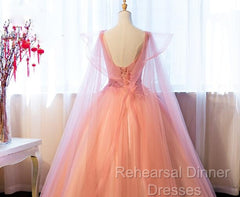 Pink Tulle Sweet 16 Party Dress With Lace Applique, Long Formal Gown