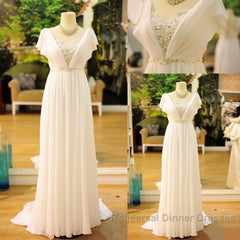 Popular Vintage Wedding Dress Bohemia Short Sleeves Beads Peals Chiffon Bridal Dresses
