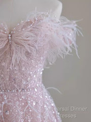 Pretty A Line Off The Shoulder Pink Sequin Long Evening Party Dress Semi Formal Prom Dresses