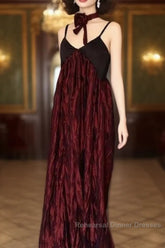 Pretty A Line Spaghetti Straps Burgundy Long Semi Formal Prom Dresses Birthday Dress For Women