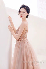 Pretty A Line Spaghetti Straps Tulle Long Length Evening Dress Semi Formal Prom Dresses