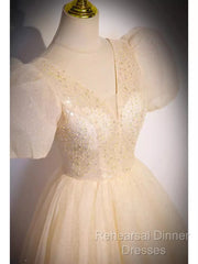 Pretty A Line V Neckline Short Sleeves Long Evening Party Dress Semi Formal Prom Dresses