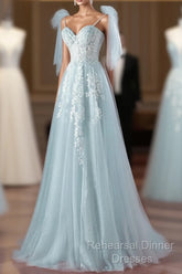 Pretty Mint Blue Tulle With Lace A-Line Long Party Dress, Mint Blue Semi Formal Prom Dress Fornal Dress