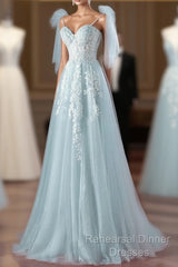 Pretty Mint Blue Tulle With Lace A-Line Long Party Dress, Mint Blue Semi Formal Prom Dress Fornal Dress