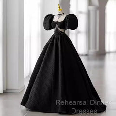 Princess Ball Gown Black Lace Long Semi Formal Prom Dress