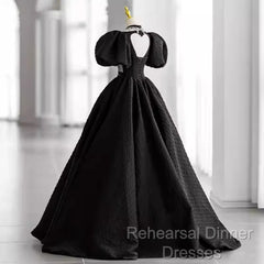 Princess Ball Gown Black Lace Long Semi Formal Prom Dress