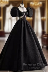 Princess Ball Gown Black Lace Long Semi Formal Prom Dress