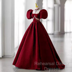 Princess Ball Gown Red Lace Long Semi Formal Prom Dress