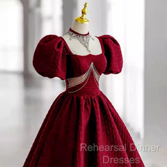 Princess Ball Gown Red Lace Long Semi Formal Prom Dress