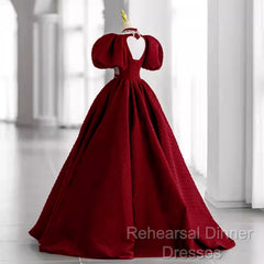 Princess Ball Gown Red Lace Long Semi Formal Prom Dress