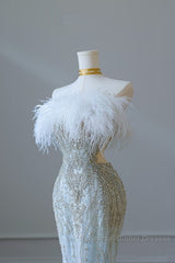 Princess Mermaid Strapless Neckline Long Sequin Light Sky Blue Long Wedding Dresses Brides Dress