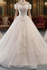 Princess Off The Shoulder Tulle Wedding Dress With Lace Appliques Elegant Beautiful