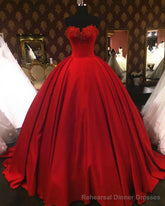 Sweetheart Wine Red Lace Appliques Red Princess Prom Dresses