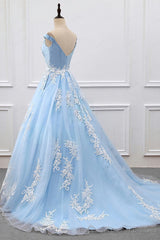Sky Blue Appliques Charming 2025 Women Prom Dresses