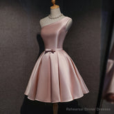 Cute Pink Satin Short Simple Knee Length Pink Short Prom Dresses