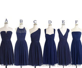 Short Navy Blue Chiffon Mismatch Maid Of Honor Girls Group In Knee Length Simple Prom Dresses