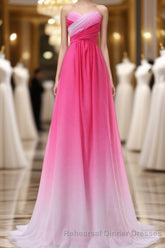 Pretty Pink Sweetheart Long Gradient Chiffon Elegant Semi Formal Prom Dresses