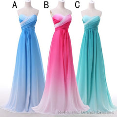 Pink Sweetheart Long Gradient Chiffon Elegant Prom Dresses