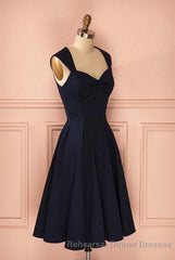 Vintage Simple Short Navy Blue Elegant Handmade Homecoing Homecoming Dresses