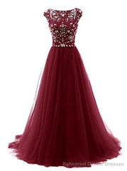 Burgundy Wine Red Beading Long Sexy Prom Dresses