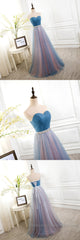 Sweetheart Blue Peach Tulle Strapless Long Pleated Sexy A Line With Beads Sashes Semi Formal Prom Dresses