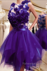 Purple Ruffles Homecoming Dress With 3D Flowers