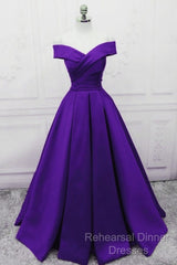 Purple Satin Simple Sweetheart Long Evening Dress, Purple Formal Wedding Party Dresses