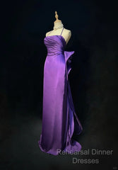 Purple Spaghetti Strap Satin Semi Formal Prom Dress Backless Evening Gown