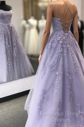 Purple Tulle Lace Long Semi Formal Prom Dress Formal Dress