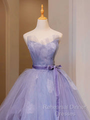 Purple V Neck Tulle Lace Long Semi Formal Prom Dress, Purple Formal Sweet 16 Dress