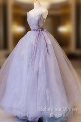 Purple V Neck Tulle Lace Long Semi Formal Prom Dress, Purple Formal Sweet 16 Dress