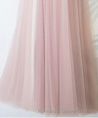 Pink V Neck Lace Long Semi Formal Prom Dress, Cheap Evening Dress
